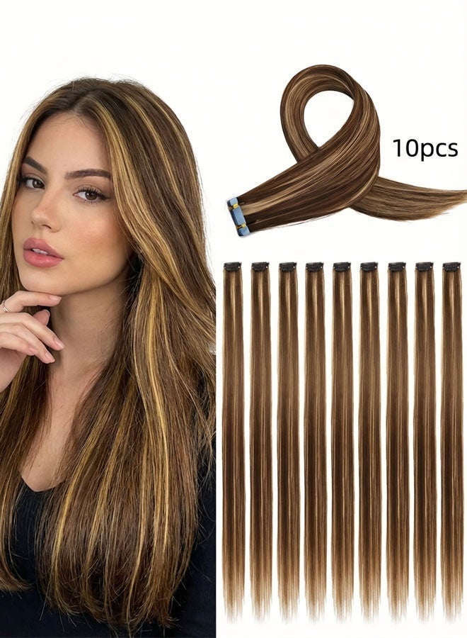 مجموعة إطالة الشعر الطبيعي المستقيم المكونة من 10 قطع ، مجموعة قطع الشعر المضفور ، بطول 60 سم - Image 1